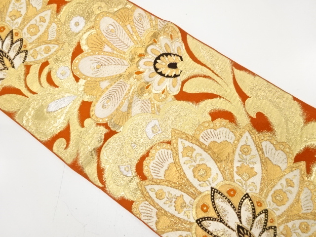 アンティーク　花更紗模様織り出し袋帯（着用可）